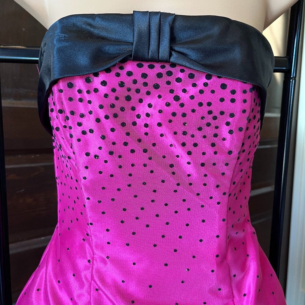 Jessica McClintock Gunne Sax Size 3 Strapless Dress Pink Black Barbie Homecoming - Picture 4 of 11